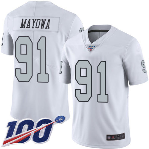 Men Oakland Raiders Limited White Benson Mayowa Jersey NFL Football #91 100th Season Rush Vapor Jersey